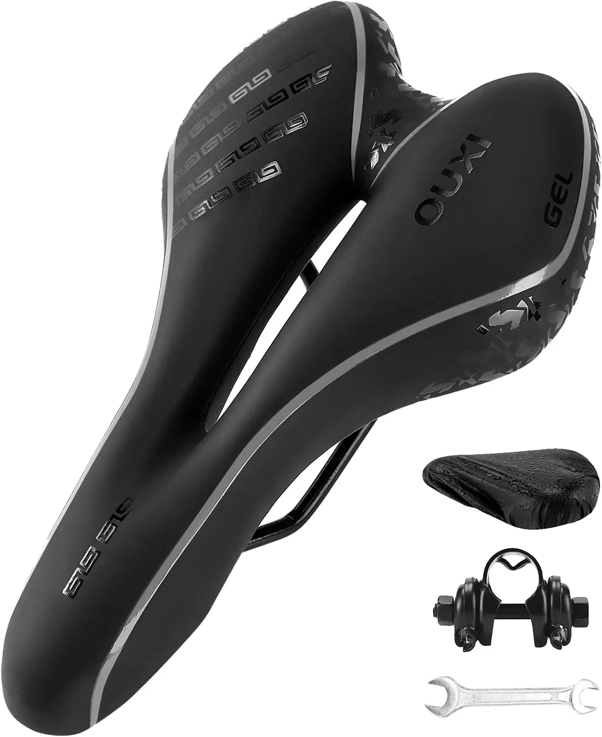 OUXI Unisex Streamlined Faux Leather Gel Bicycle Saddle - Breathable, Soft-Padded, Shock-Absorb, Waterproof Replacement with Removable Clip for MTB Riding, Road Bike