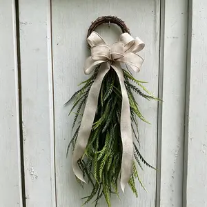 30-Inch Artificial Pine Garland, Hanging Door Decor, Linen Bow, Rustic Style, Suitable for Front Door, Porch, Windows, Weddings, Parties