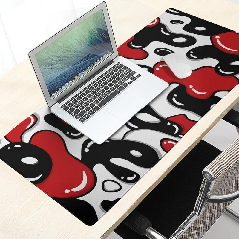 Japanese Anime Geometric Gaming Mouse Pad XL 31.5x11.8 Inch Red Black White Japanese Mouse Mat Desk Mat Extended Large Mousepad With Non-Slip Rubber Base Stitched Edge Mousepad for Work Gaming Desktop