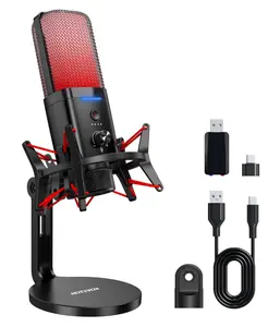 Dual Mode Wired/Wireless USB Microphone for iPhone PC Computer - RGB Gaming Mic with Active Noise Cancellation, Real-Time Monitoring, Cardioid Capture for PS5, Streaming, Content Creation Recording
