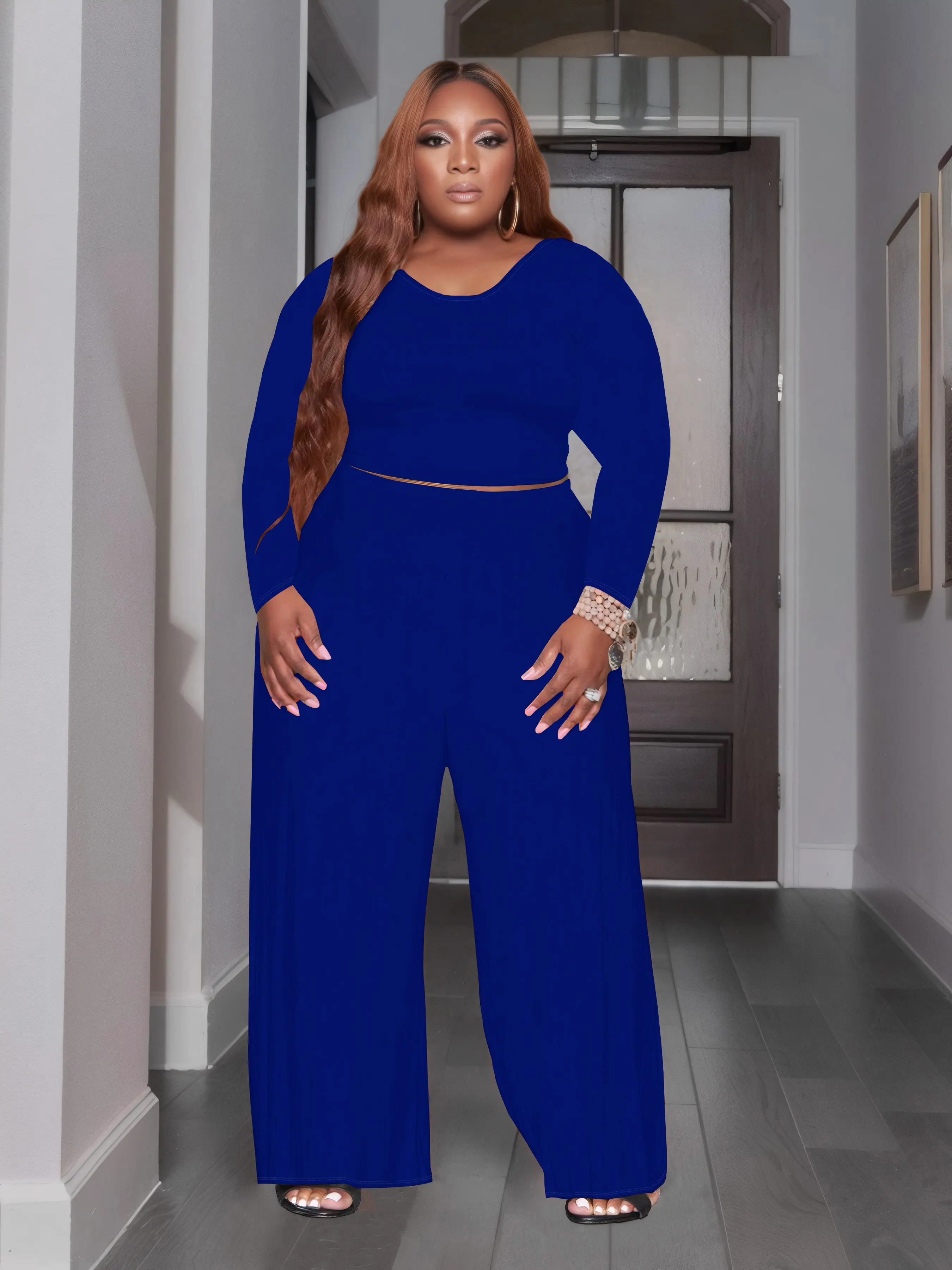 YBoutique PLUS SIZE Women's Fall Winter Slim Fit 2 Piece Set | Milk Silk Brushed Knit Lounge Set for Curves
