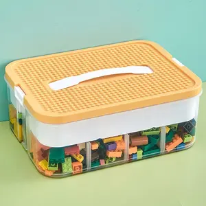 Toys Organizer Case for Lego Box Kids Toy Stackable Building Blocks with Lids Bins Lego Containers Toy Box 1 Layer (Lemon)