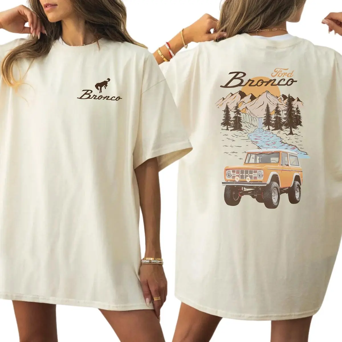 The Car Ford Bronco National Park Graphic 2 Sided T-Shirt, Cotton Fabric Tshirt, Printed Women's Top, Casual Womenswear, Full Size S-4XL For Men And Women