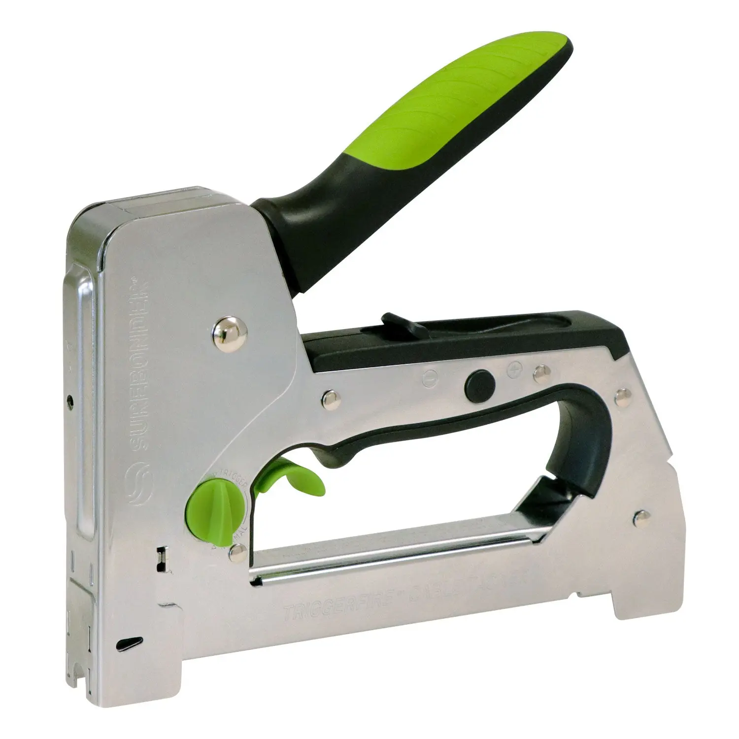 Surebonder TRIGGERFIRE Cable Tacker Staple Gun, Safely Secure Varying Low Voltage Wire Types - Coax RG6, RG59 and Ethernet Cat-5 - Two Modes: Trigger & Normal