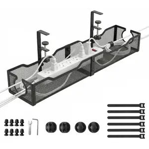 Management, 25.2'' Under Desk  Management Tray, No Drill Clamp- Design Wire Organizer, Wire Organization for No  to Desk, Metal Cord Organizer for  Office (Black)