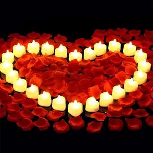 2000 Pieces Artificial Rose Petals with 24 Pieces LED Tea Lights Candles, Romantic Decorations Special Night Set for Valentine's Day, Wedding Anniversary or Table Décor