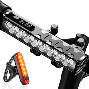 Vastfire 17 LED Bike Lights 5000 Lumen, Super Bright Bicycle Light for Night Riding, USB Rechargeable Bike Headlight and Taillight, Waterproof Wide Beam Bike Front Light with Digital Power Display tiktokshopspringglowup