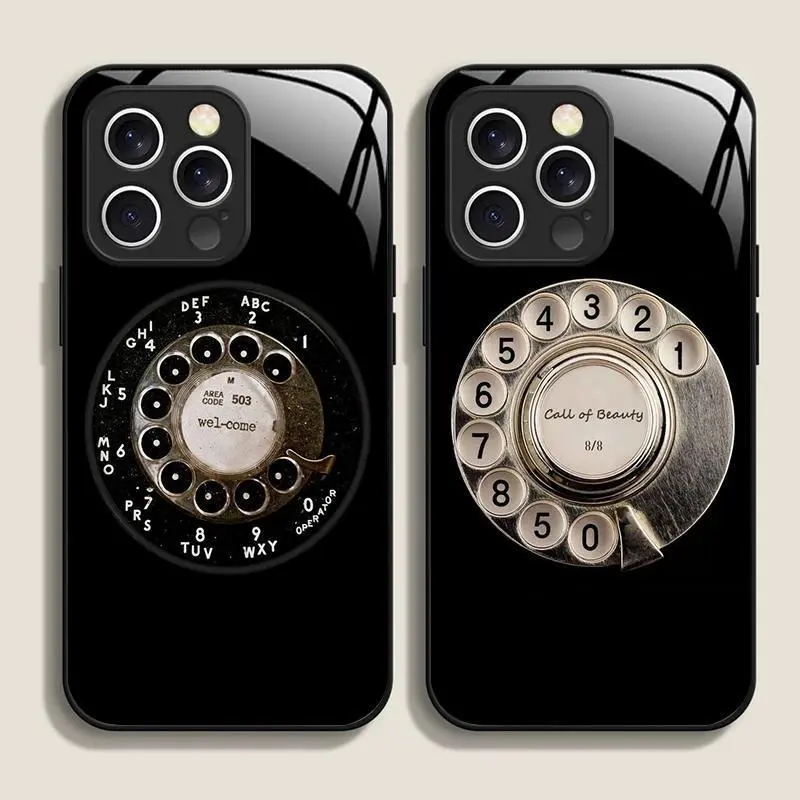 Funny Retro Rotary Dial Pattern Tempered Glass Smartphone Casing for iPhone 17,16 Pro Max,16,15,14 Plus,13,12 Mini,11,X,XS MAX,XR - Handheld Device Protection Cover, Devices, Accessories