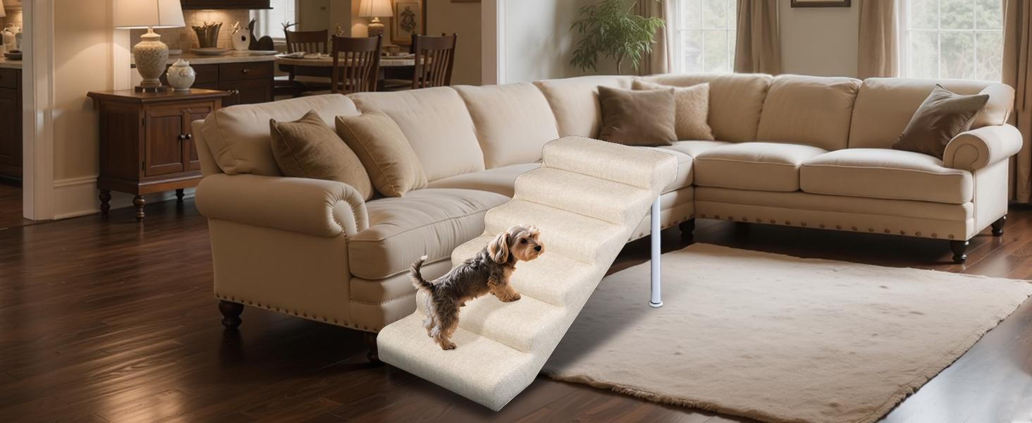 SLSY Foam Dog Stairs Ramp - Adjustable, Anti-Slip Bottom, Gentle Slope, Easy to Move, Waterproof, PE Support Board, Washable Removable Cover for Small/Senior Dogs (Holds Up to 150 lbs) - For High Beds, Couches
