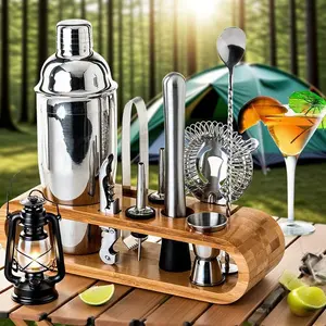 Complete Bartender Tool Kit, Multifunctional Cocktail Set, Bamboo Storage Box, Martini Shaker, Home Bar Accessories, Holiday Gift
