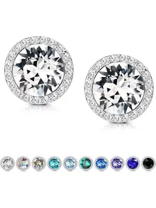 Crystals Stud Earrings for Women, Made of Austria Crystals, Round-Cut Rhinestone Halo Bridal Earring Hypoallergenic Dance Competition Earrings, Stud Earrings Jewelry