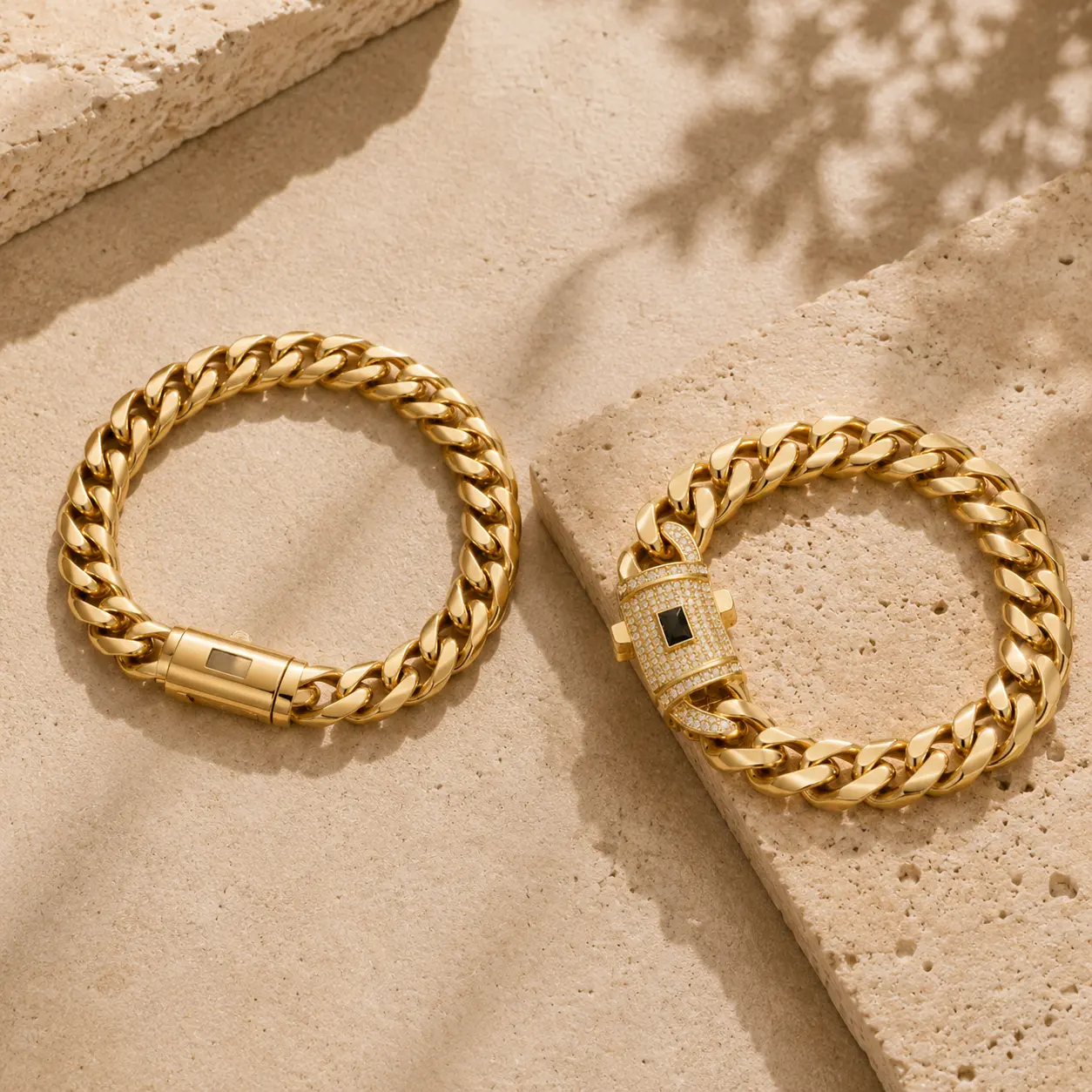 14K Gold Plated Cuban Link Bracelet for , Iced Out CZ Clasp Chain Bracelet, Luxury Hip Hop Streetwear Jewelry, Bold Gold Chain Wristband Gift for Him