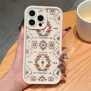 Vintage Geometric Pattern Phone Case, Decorative Phone Protector Cover, Phone Accessories Compatible with iPhone 11 12 13 14 15 16 Pro Max XR XS Max, Casing