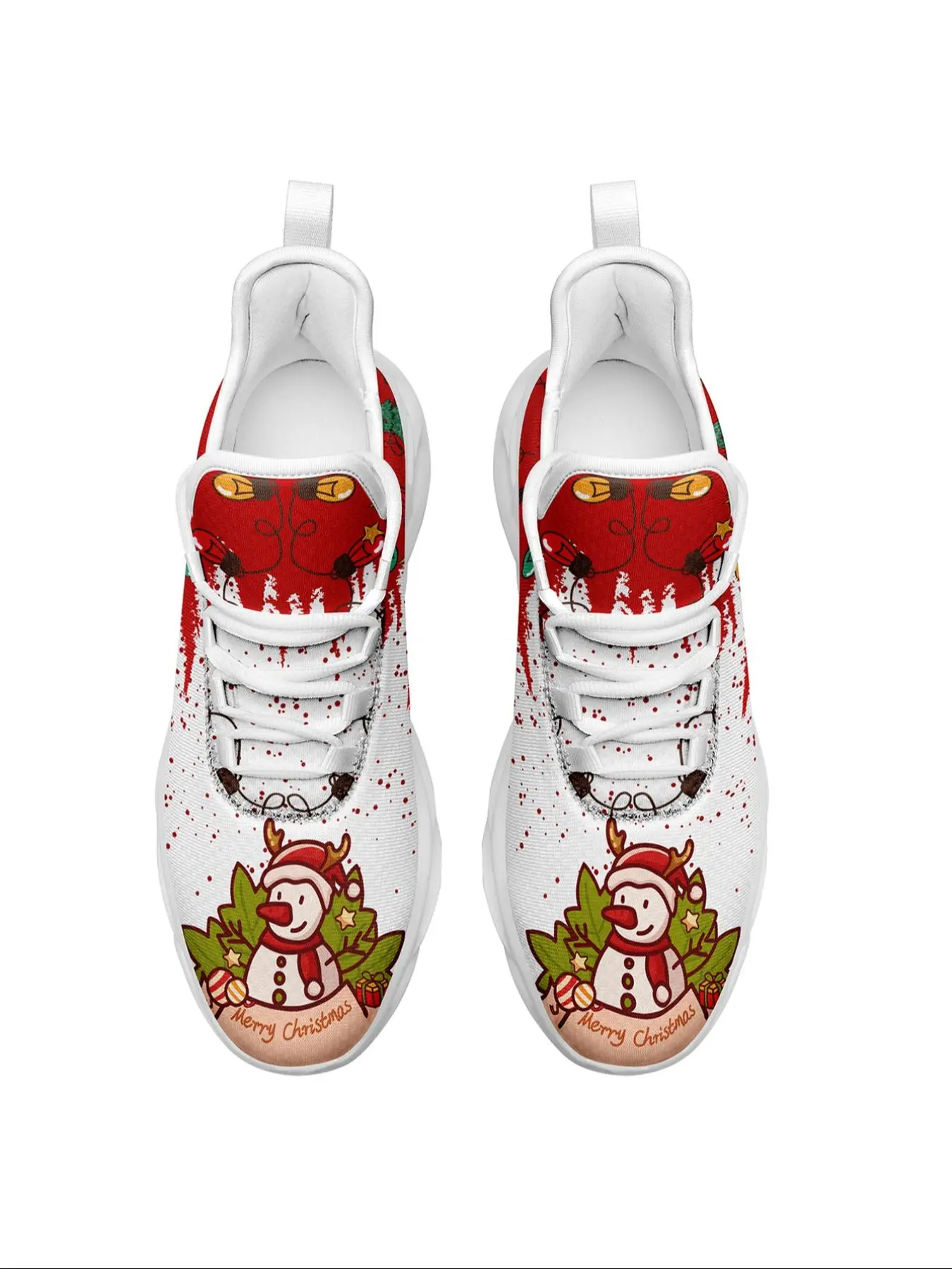 Women's Christmas Pattern Lace Up Low Top Sneakers, Casual Comfort Breathable Lightweight Sports Running Shoes, Female All-match Round Toe Chunky Sneakers for Daily Wear, Athletic Running Shoes