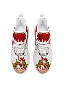 Women's Christmas Pattern Lace Up Low Top Sneakers, Casual Comfort Breathable Lightweight Sports Running Shoes, Female All-match Round Toe Chunky Sneakers for Daily Wear, Athletic Running Shoes