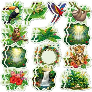 60 Pcs Rainforest Themed Vbs Cutout Bulk with Adhesive Dots 2026 Vacation Bible School Hawaiian Jungle Animals Cuts Religious Bulletin Board Decorations for Craft Wall Decor Party Supplies