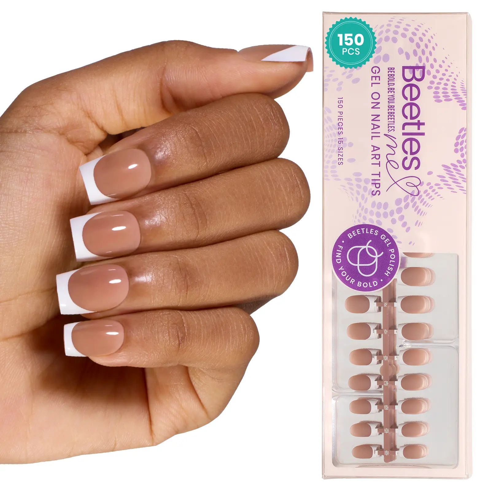 150Pcs Short Square Brown French Tips