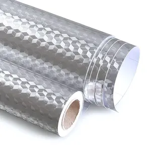 Kitchen Aluminum Foil Oil Proof Sticker Peel and Stick Cube Texture Backsplash Cabinet Drawer Liner Waterproof Heat Resistant