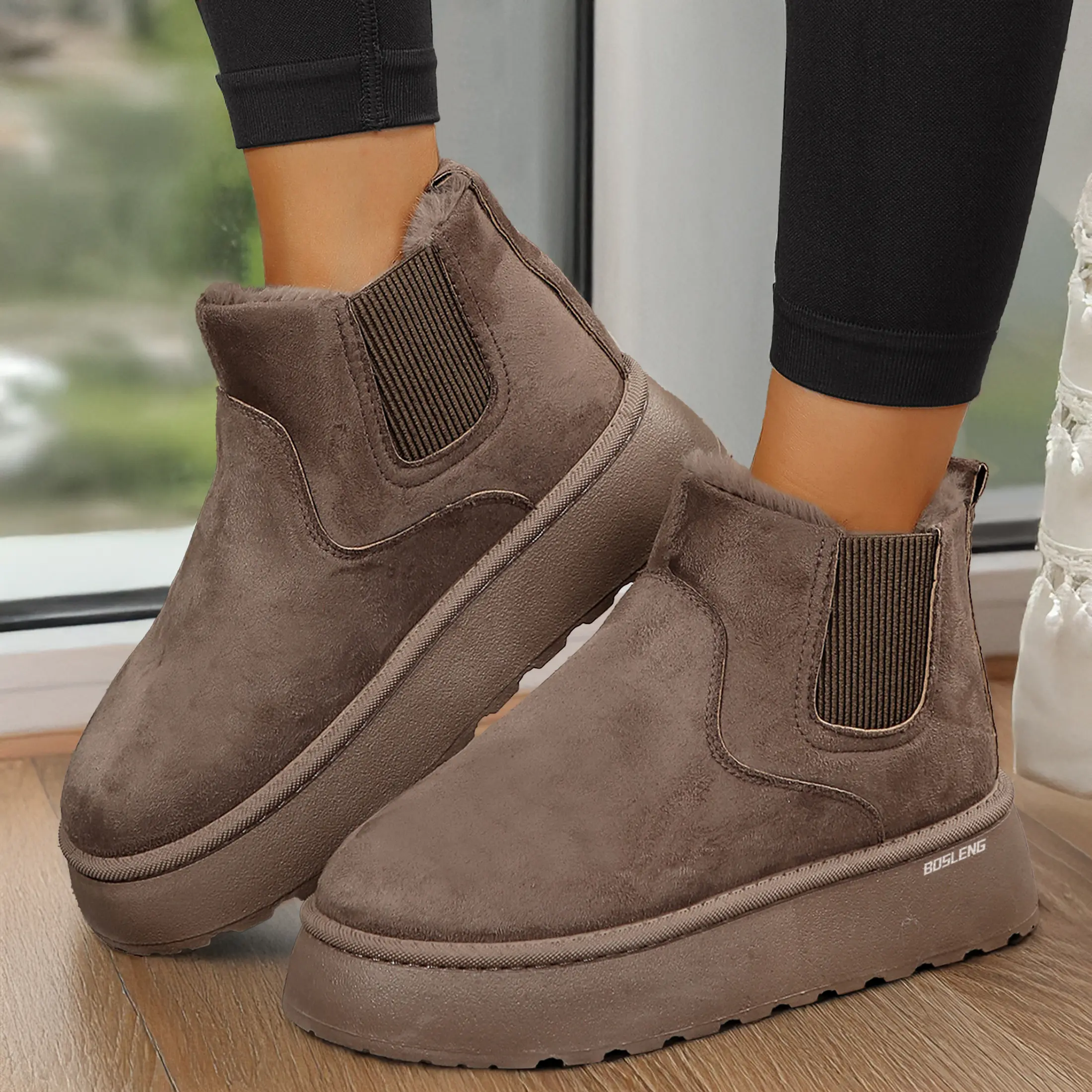 Women's Warm Fleece-Lined Snow Boots Suede Platform Boots for Winter Warm and Cold Proof Indoor Outdoor Shoes