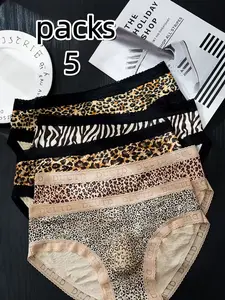 5-Pack Men's Ice Silk Invisible Triangle Underwear, Wild Leopard & Zebra Print, Lace Waistband, Cool Breathable Summer Boxer Briefs