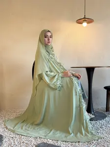 Elegant Floral with Headscarf, Comfortable Open Front Long Robe, Abaya Hijab Set, Perfect for Parties, Vacations, Ramadan, and Festivals