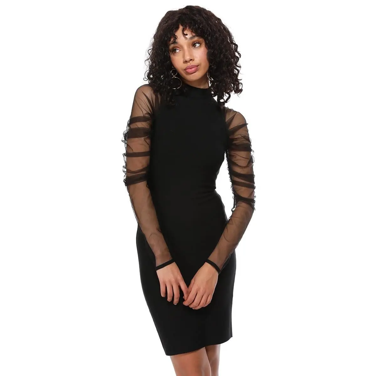 Midnight Ruffles Black Sheer Mesh Bodycon Mini Dress