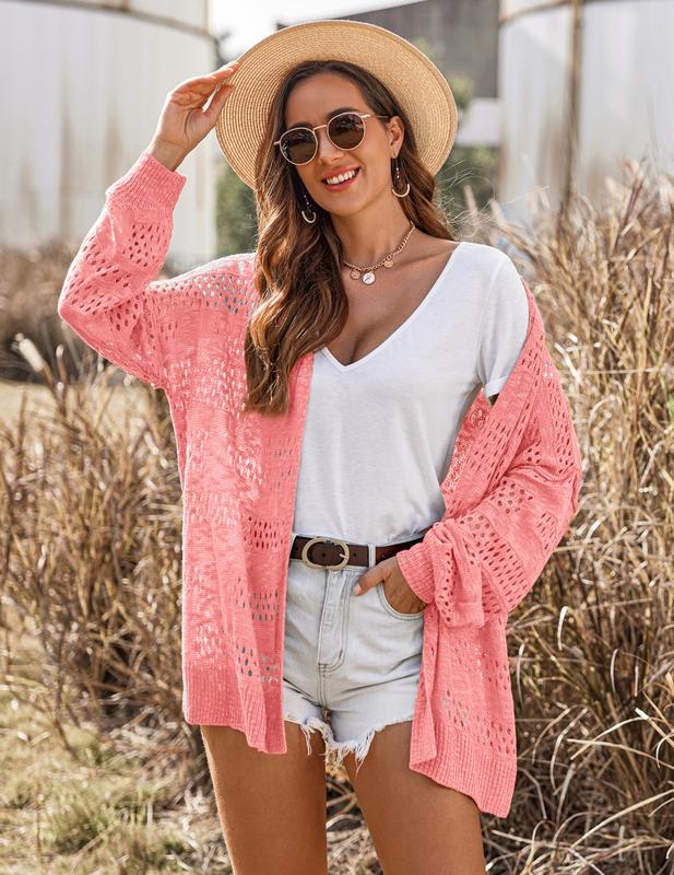 Women's Lightweight Crochet Cardigan Long Sleeve Open Front Oversized Summer Sweater Batwing Beach Fashion