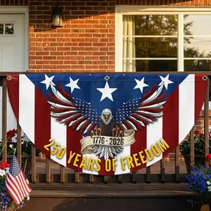 American Flag-250 Years of Freedom Non-Pleated Fan Flag Patriotic Eagle Bunting,  Pack-USA Premium Polyester