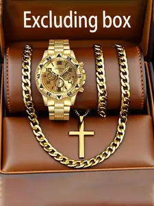 4-piece men's high-end large dial men's business quartz watch set