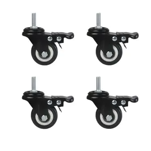 4Pcs 1.5 Inch Heavy Duty Swivel Caster Wheels with Brake and M8 Threaded Stem, Black Rubber Casters Loading 50kg/110lbs