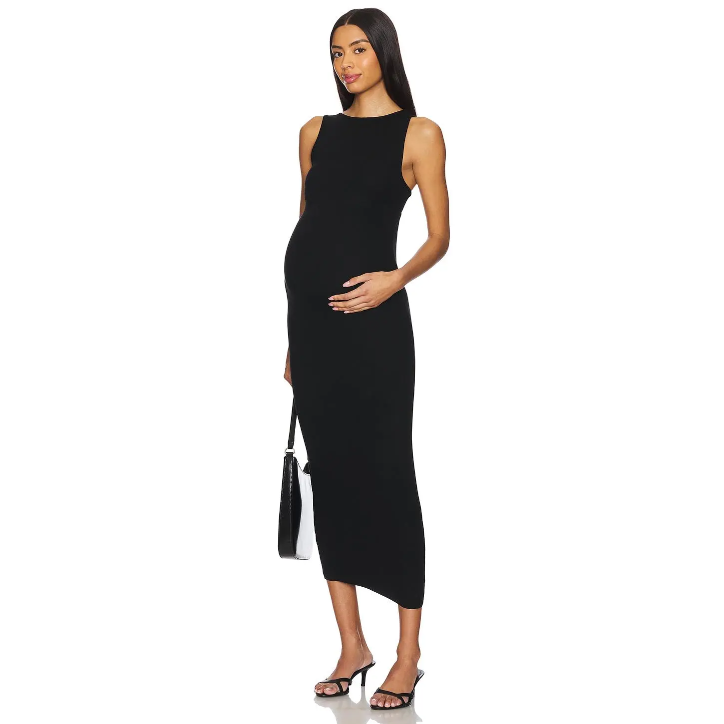 BUMPSUIT Soft Rib Boat Neck Midi Dress in Black