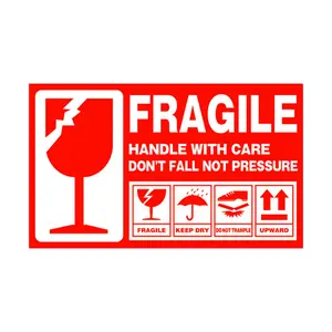 Red Fragile Labels 7x13cm - 1 Roll (300 Sheets) | Large Waterproof Self-Adhesive Warning Stickers for Shipping, Handling, Packaging, and Warehouse Use