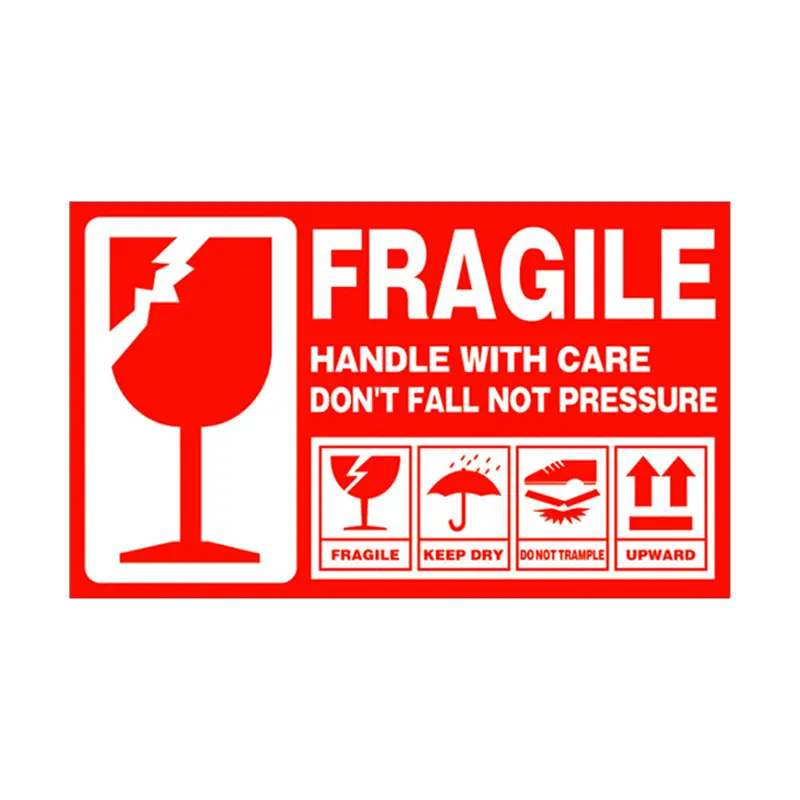 Red Fragile Labels 7x13cm - 1 Roll (300 Sheets) | Large Waterproof Self-Adhesive Warning Stickers for Shipping, Handling, Packaging, and Warehouse Use