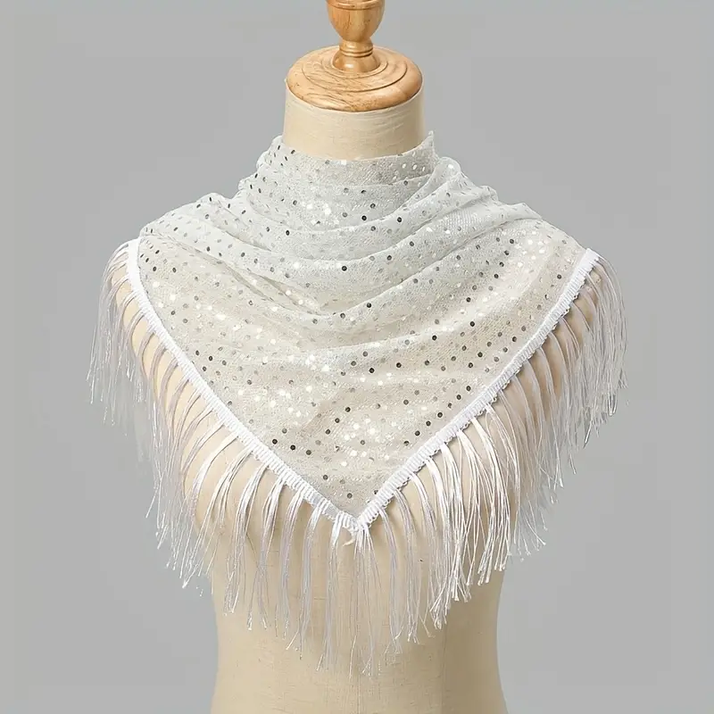 Lightweight Polyester Muslim Hijab with Sequins & Fringe - Classic Hollow-Out Design for Casual & Formal Wear - Hand Wash Only, Hijab Scarf