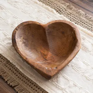 Hand Carved Spanish Oak Wood Heart Shaped Bowl- 2 Size Options
