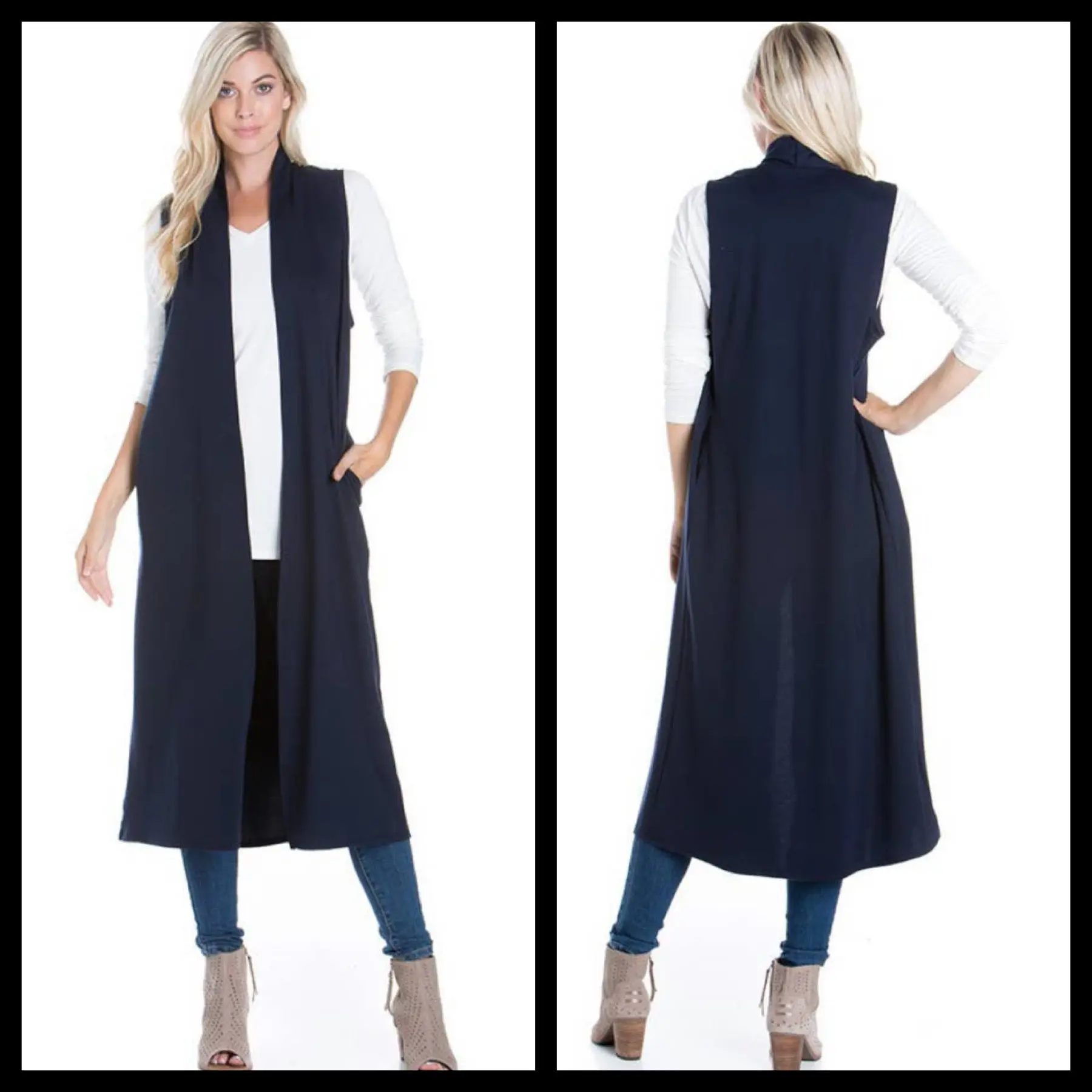 NAVY LONG CARDIGAN WITH POCKETS