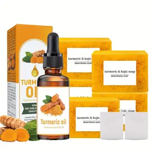 8-Piece Turmeric Essence Bath Body Care Set with 5 Turmeric Soaps, 1 Premium Turmeric Essence, Deep Cleansing and Moisturizing for Face and Body