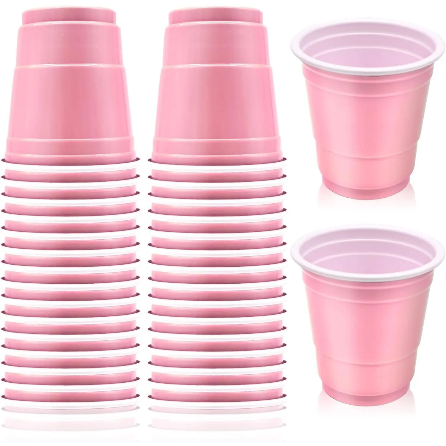30 count Disposable 2oz Shot Glasses Plastic Cups for Wedding, Graduation Party,  Sample Taste Serving, Birthday (Light Pink)