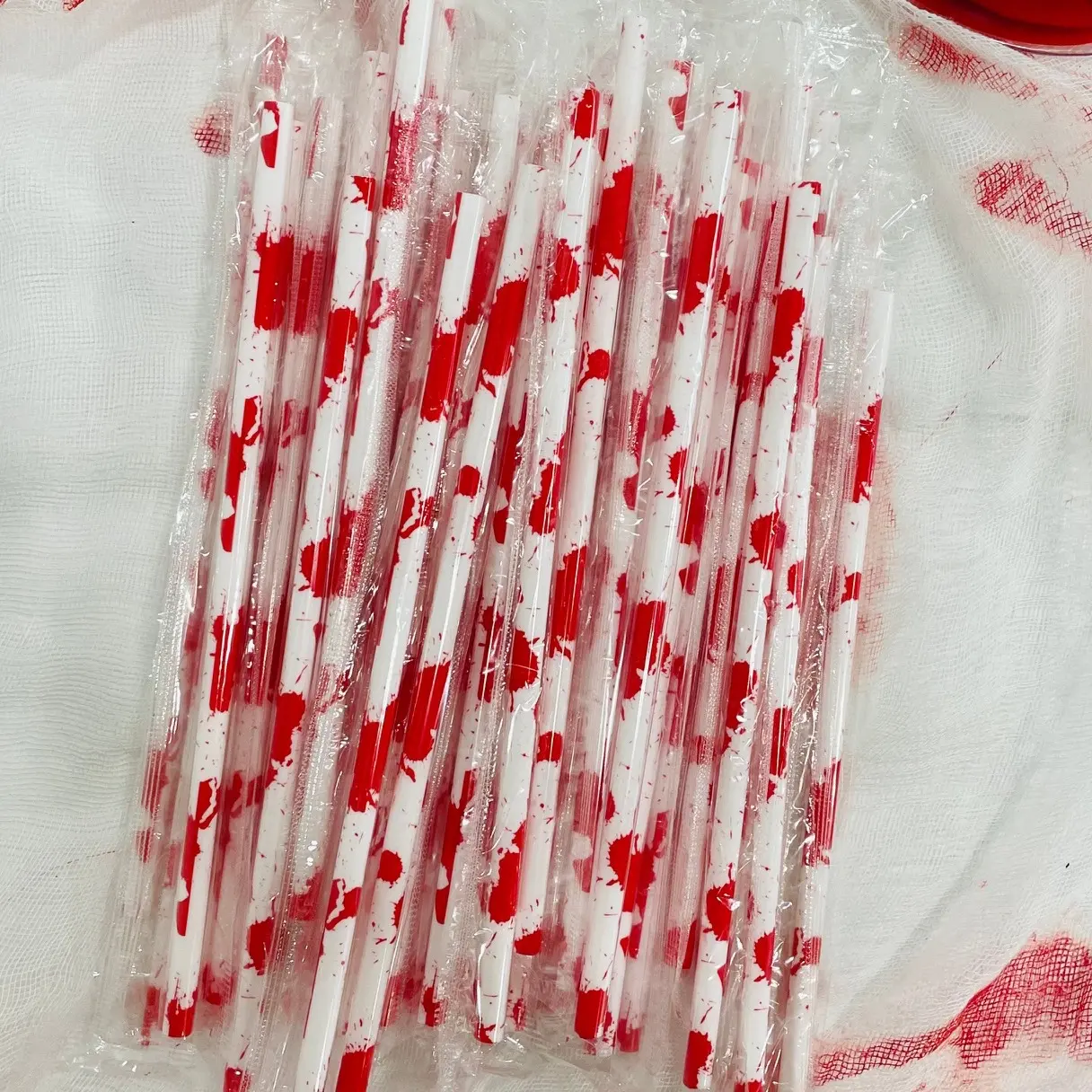 Horror Blood Spatter Reusable 9” Plastic Straw - Pack of 10, Disposable Spooky Plastic - Drinkware