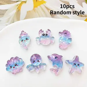 10pcs New Crystal Sequins Ocean Animal Starfish Shell Dolphin Resin Small Accessories DIY Handmade Hair Clip Decorations