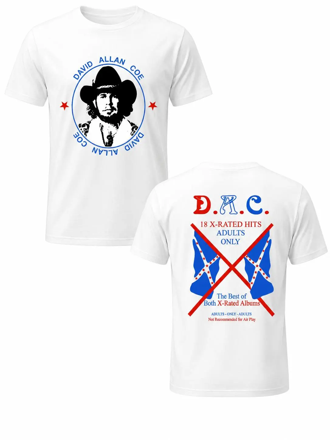 Men's David Allan Coe 18 X-Rated Hits Short-Sleeve Standard Cotton Graphic T-Shirt - Unisex Classic Outlaw Country Fan Adult-Only Album Style White Tee, Jeans Match Hemmed Top, Country Gift