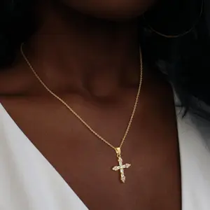 Tasiso 14K Gold-Plated CZ Cross Necklace - Faith & Elegance - Dainty Gold Chain & Sparkling Cubic Zirconia Stones - Perfect for Everyday Wear & Special Occasions