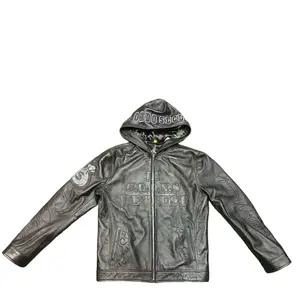 ALWAYS TOUCH MONEY A.T.M All Black Lambskin Leather Hoodie with Zipper Closure Stylish Design & Satin Lining