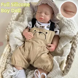 18 Inch Loulou Full Body Solid Silicone Boy Doll With Hat Waterproof Flexible Handmade Painted Skin Reborn Doll Toys For Halloween Christmas Gift
