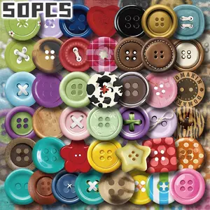 50PCS Realistic Button Aesthetic Stickers Pack, Vintage Sewing Button Illustration Vinyl Stickers for Laptop Water Bottle Phone Case Skateboard Journal Scrapbook DIY Decoration