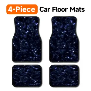 4-Piece Starry Night Galaxy Print Car Floor Mats Universal Fit Auto Floor Liner All Weather Protection Non-Slip Carpet, Dark Blue Starry Sky Design Car Mats for Space and Night Sky Lovers