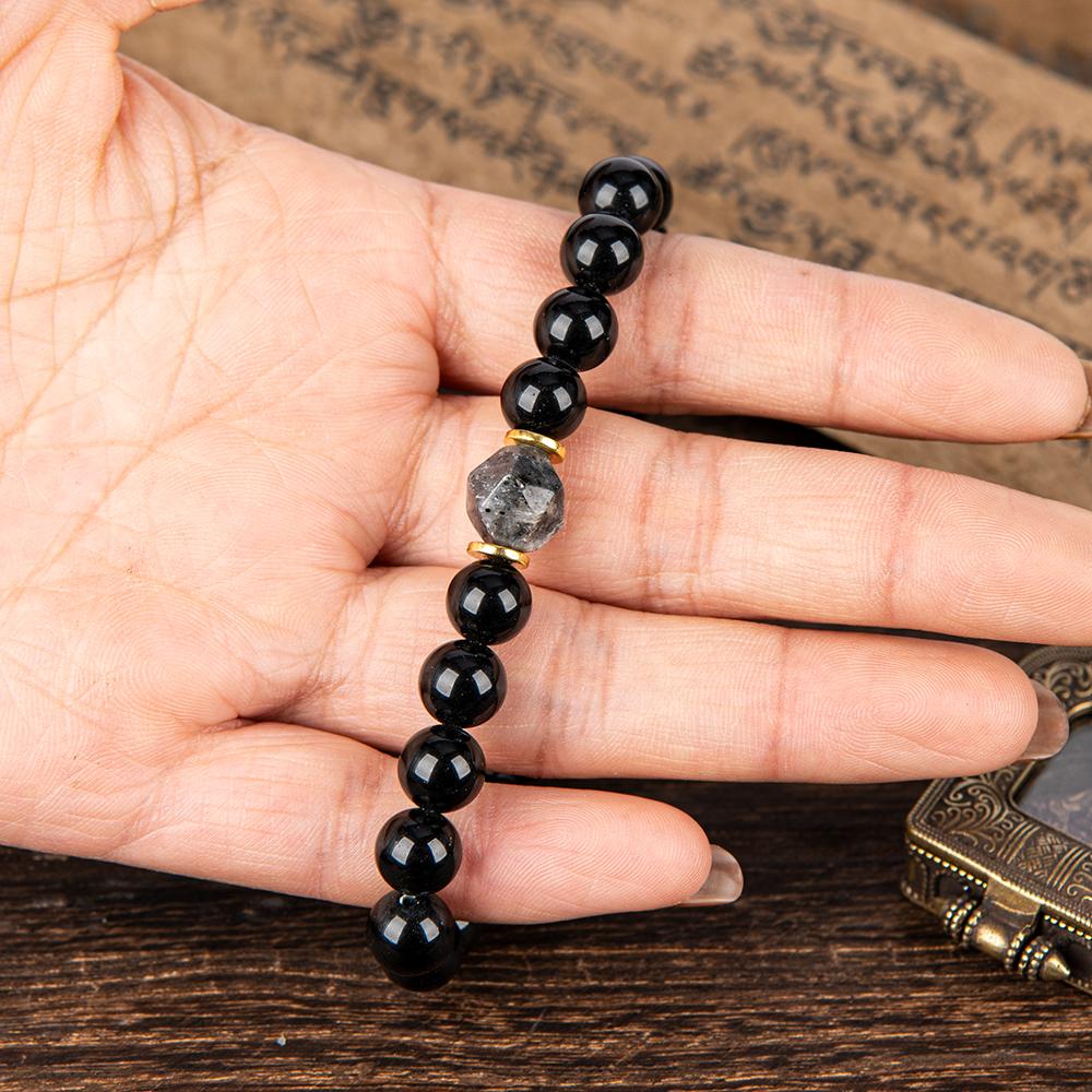 ARPURRAINA Obsidian & Black Tourmaline Bracelet – Black Grounding Stone for Manifestation & Protection, Healing Crystal Beaded Jewelry for Men Women, Perfect Christmas Gift for Mom Dad Valentine Birthday