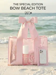 Bow Transparent Tote Bag, Waterproof Sandproof, Touch Screen Phone Pocket, Wide Base Anti-Tip, Travel Commute Beach