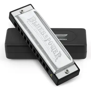 Blues Harmonica, Key of A, 10 Hole 20 Tone Diatonic Harp Mouth Organ, Stainless Steel Deluxe Harmonica for Adults, Students, Beginners, as a  (-A), Rock, 4.33 X 1.57 Inches