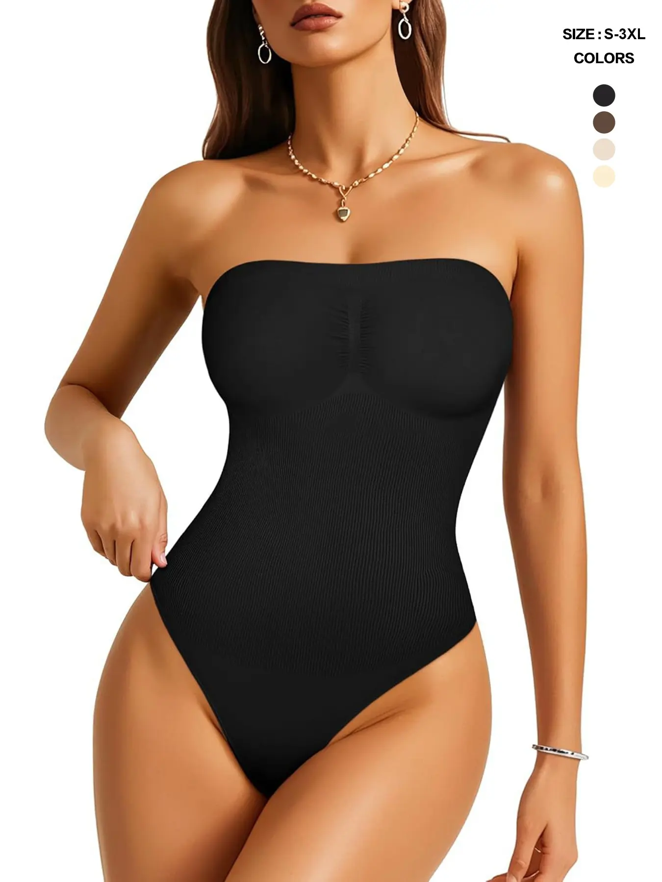 Strapless Essential Minimalist Fashion Shapewear Underwear Bodysuit for Women - Smooth Thong Bodysuit Tummy Control Tube Top Body Suits with Removable Strap